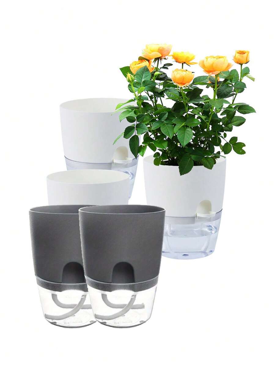 5个装 Slouchy 自动吸水花盆塑料花盆简约仿陶瓷绿藤篮多肉植物室内水培花盆 - 彩色 - 查看 1
