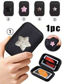 A Portable Mini Storage Bag With Y2k Star Heart Decoration Elements, Waterproof And Anti Drop Eva Material Hard Shell Camera Box, Shockproof Storage Box, Suitable For Storing Digital Cameras And Digital Products, Can Store Headphones