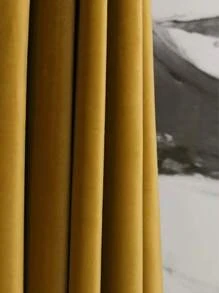 1pc Solid Yellow Velvet Italian Velvet Blackout Soundproof Luxury Curtain For Living Room - Buff Yellow - View 7