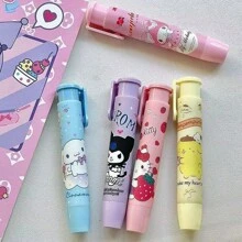 Sanrio 5pcs Sanrio Cartoon Hello Kitty Kuromi Cinnamoroll Push Eraser Anime Kitty Cat Eraser Stationery Gift Office Learning Supplies(Some Parts May Be Random)