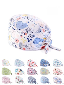 1pc Women's High Quality Polyester Material Digital Printed Heart, Floral, Animal Pattern Work Cap/Nurse Cap, Anti-Bacterial & Anti-Dust, Adjustable Drawstring Design, Suitable For Doctors, Nurses, And All Medical/Beauty/Veterinary Workers - Multicolor - View 3