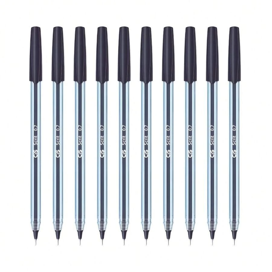 Kit 10 Scrit Ballpoint Pens Needle Tip 0.7mm Cis - 黑色 - 查看 1