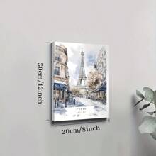 1 Pc Framed Paris Watercolor Painting Landscape Wall Art Textured Canvas Poster Painting Wall Decor For Bedroom Living Room, Ready To Hang