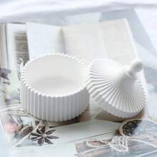 1pc Nordic Style Striped Storage Box Plaster Resin Silicone Mold, Dual-Function European Candle Holder + Storage Decorative Item, Minimalist Personalized INS Style Home Decor Mold