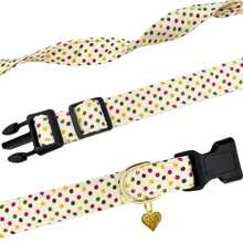 柔软可调节的波尔卡圆点宠物狗项圈，配有心形吊坠，适合小型/中型/大型犬