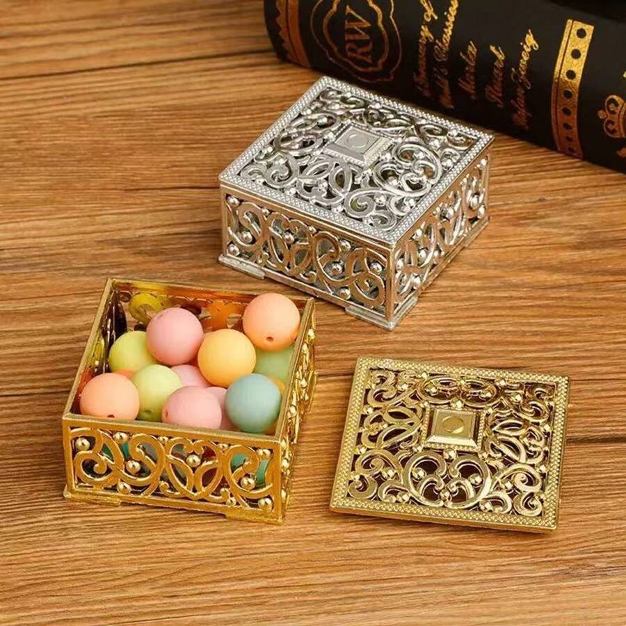 1 westlicher Stil Cut Out Make-up Aufbewahrungsbox, Schmuck- und Accessoire-Staubaufbewahrungsbox, einfarbige tragbare Aufbewahrungsbox. Die Schmuckbox eignet sich für Büro, Schule und den täglichen Gebrauch von Frauen als Geschenk, Raumdekoration - Verschiedenfarbig - Übersicht 1
