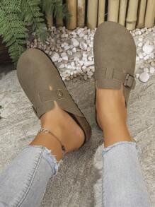 2025新款女士时尚平底包头拖鞋，休闲户外复古扣带沙滩凉鞋，加厚一脚蹬平底凉鞋 - 駝色 - 查看 5