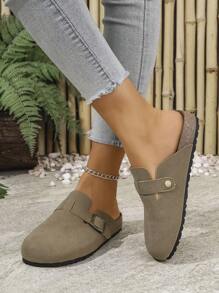 2025新款女士时尚平底包头拖鞋，休闲户外复古扣带沙滩凉鞋，加厚一脚蹬平底凉鞋 - 駝色 - 查看 4