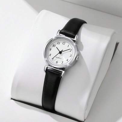 1 件女士优雅时尚数字刻度表盘小表盘石英表，经典小巧紧凑学院风格，（不含表盒）