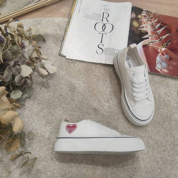 Chaussures de canevas à semelle épaisse imprimées d'un cœur, simples et polyvalentes, style décontracté