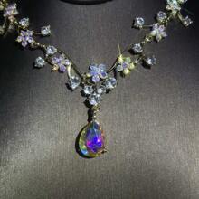 1 set di gioielli da donna, set di orecchini e collana vintage con incrostazioni di strass, 3 pezzi, adatto per spose, matrimoni, banchetti e feste - set di gioielli - Visualizzare 8