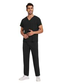 Surgical Uniforms Men Scrubs Nursing Sets Tops+Pants Suit Murse Scrubs Uniform Beauty Salon Work Clothes Hospital Scrubs Sets - Black - View 3