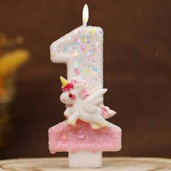 1 件粉色独角兽创意手工 DIY 数字 0-9 蛋糕装饰带支架，生日蛋糕蜡烛装饰，适合生日快乐庆祝，适合女性，成人生日派对氛围装饰，结婚纪念日，毕业典礼，母亲节，有趣的闪烁生日蜡烛
