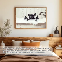 1pc Canvas Animal Painting, Indoor Wall Art Decor, Bats With Shower Foam In Bathtub Prints, Suitable For Cafe, Office, Living Room, Bathroom, Dining Room, Dormitory Or Kitchen Decoration Gifts Birthday Graduation