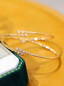 1 pieza Brazalete redondo de plata S925 personalizado con circonita cúbica elegante, versátil y adecuado para uso diario, regalo para mujeres