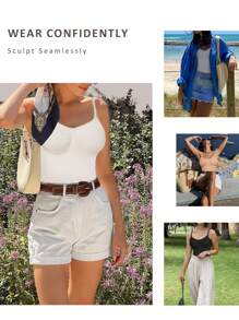 FeelinGirl Womens Tank Top Shapewear Tummy Control Tops Slimming Cami Tank Seamless Compression V Neck Camisole - 白色 - 查看 7