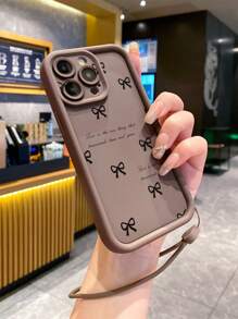 Lanyard Bow-Knot1pc Bowknot Pattern Camera Protection Shock-Proof Phone Case Compatible With Iphone 11 Pro Max/12 Pro Max/13 Pro Max/14 Pro Max/15 Pro Max/IPhone 16 Plus/IPhone 16 Pro Max, Redmi, OPPO/Realme, VIVO, Infinix, Honor, One Plus Waterproof Anti-Fall Scratch Resistant - Brown - View 5