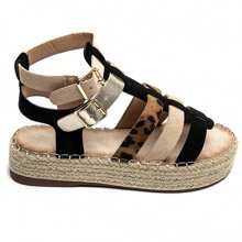Platform Sandals Adorned With Multicolored And Metallic Straps, With Adjustable Buckle And Rope-Style Sole. - Black - View 3