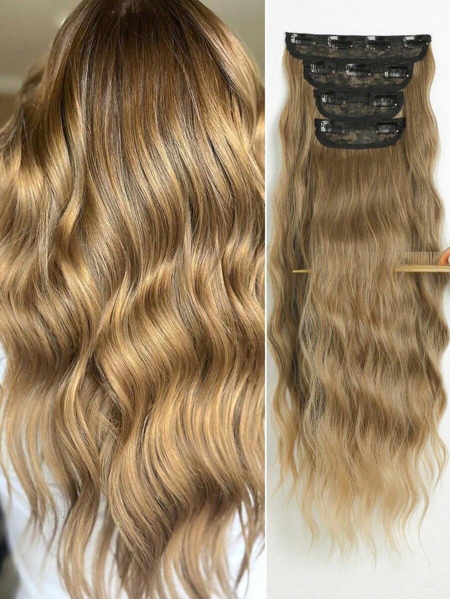 Clip In Hair Extensions Black Color 12 Clips 24 Inch Long Straight Hair Extension For Women Full Head Synthetic Hair Extensions Hairpieces 4 PCS Set - Blonde Ombre - View 1