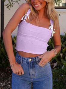 Women's Summer Butterfly Decor Side Cutout Camisole - Purple - View 3