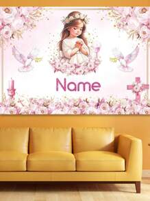 1 pieza Lienzo de fondo personalizable con la frase "Que Dios bendiga al bebé" para decoración de fotografía de fiesta de bautizo o cumpleaños