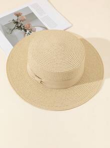 1 件卡其色英国复古时尚皮革带太阳帽，适合日常外出 - 米色 - 查看 4