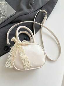 1 Pc New Mini Solid Color Pu Material Bow Ribbon Decorated Handbag With Interchangeable Strap, Crossbody And Handheld, Fashionable And Elegant For Daily Outings, Shopping, Parties, Banquets, And Friend Gifts