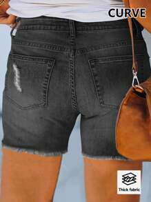 High-Quality Tight-Fitting Plus Size Denim Shorts For Women In Summer Slimming Casual Slim Hot Pants Sexy Hot Girls Hip-Covering Super Shorts - Màu xám đen - Xem 3