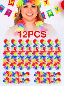 Set de 12 Collares Florales Hawaianos - Collar Multicolor Lei para Fiesta, Celebración, Boda y Bautizo - Multicolor - Ver 2