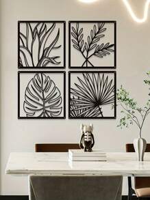 4 pièces Décoration murale en métal moderne : Sculptures de feuilles Décorations pour salon, chambre à coucher, résidentiel et jardin - Art contemporain Feuille métallique Décoration murale pour la décoration de la maison