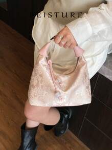 1pc Chinese Style Embroidery Pattern Nylon Tote Bag, Suitable For Shopping, Dating, Women's Gift, Office Lady, Perfectly For Office, College, Work, Commuting , Pink - Pink - View 10