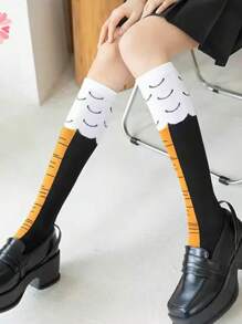 1 Pair Men's Black Slimming Chicken Claw Over-The-Knee Socks, Long Leg Socks With Animal Novelty Design, Cute & Elongating, Size 39-46, Cozy - Black - View 14
