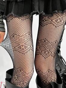 1 pièce Femmes collants à motif floral jacquard avec dentelle ajourée