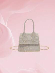 1pc Fashionable And Stylish Handbag, Simple Crossbody Bag, Casual Small Square Bag, Shoulder Crossbody Bag, Sweet Princess Style Solid Color Handbag Small Square Bag, Fashionable Chain Shoulder Strap, Suitable For Girls To Attend Parties, Daily Use, Sequins Casual Simple Personalized Fashion And Stylish Texture Crossbody Shoulder Handbag Small Square Bag