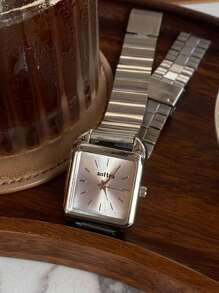 sottas 1pc 新款方形金色小绿表女简约大气韩版时尚休闲百搭小众轻奢精致钢带石英表 - 均碼 - 查看 4