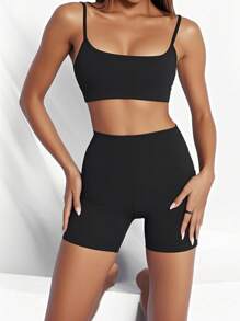 1 paquet de soutien-gorge de sport à bonnets pleins sans fil et simples de couleur unie pour femmes, idéal pour le yoga