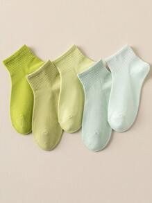 1/5 Pairs Solid Color Yellow & Green Comfortable Moisture-Wicking Short Socks For Women, Suitable For Home, School, Sports, Running In Spring/Summer, Easter - Multicolor - View 12