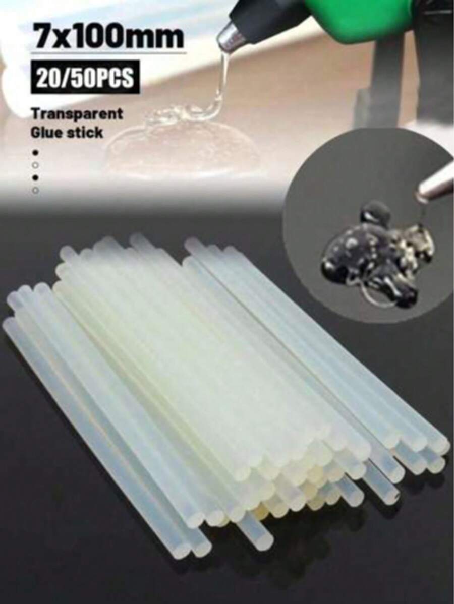 20pcs 7mm X 100mm Transparent Hot Melt Glue Sticks, Suitable For Electric Glue Gun, Crafts Repair, General DIY Tools