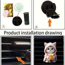 3pcs Cute Cat Car Ventilation Air Freshener Clip - Creative Hoodie Cat, Milk Tea Cat, Bell Cat Designs, 2D Acrylic Car Ventilation Decoration Clip, Comes With Aromatherapy Sheet, Deodorization + Random Scents, Car Air Freshener, Car Interior Decoration, Perfect Gift For Family And Friends