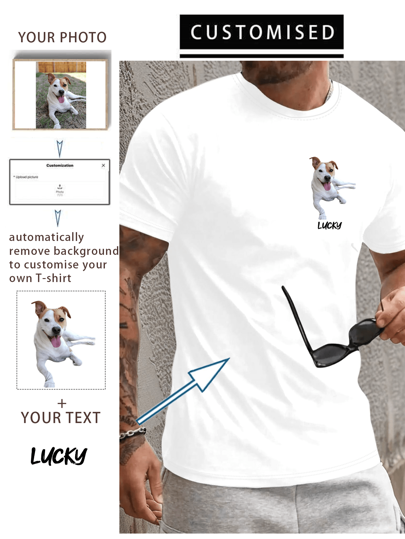 Customized Personalized Men's Loose Round-Neck Casual T-Shirt - Add Your Own Images And Your Text (Family Photo/Selfie/Pet Photo/Friend Photo/Lover Photo/Girlfriend Photo/Gifts/Logo For Couples/Customizable Tee For Husband Or Boyfriend Or Girlfriend,Birthday Present And Party) To Design Your Personalized Printed T-Shirt Stylish,Fashion,Hipster,Casual,Minimal Chic Personalized,Customized,Custom,Unique Guy Costumes,Capsule Wardrobe,Men Basic/Street Style Ideal Gifts For Him Boyfriend,Family,Friends For Birthdays,For Vacation/Holiday,For School/Competition,For Sports/Climbing