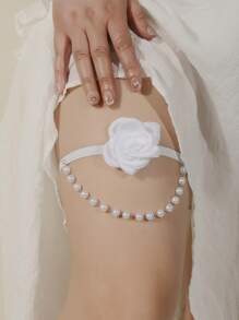 1 件深色花卉大腿链，黑色蕾丝蝴蝶玫瑰花朵吊饰铃铛吊袜带腿带装饰 - 花朵腿環 - 查看 4