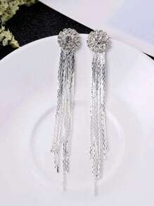 1 par de brincos de borla de cristal com strass da moda, joias de noiva elegantes para mulheres