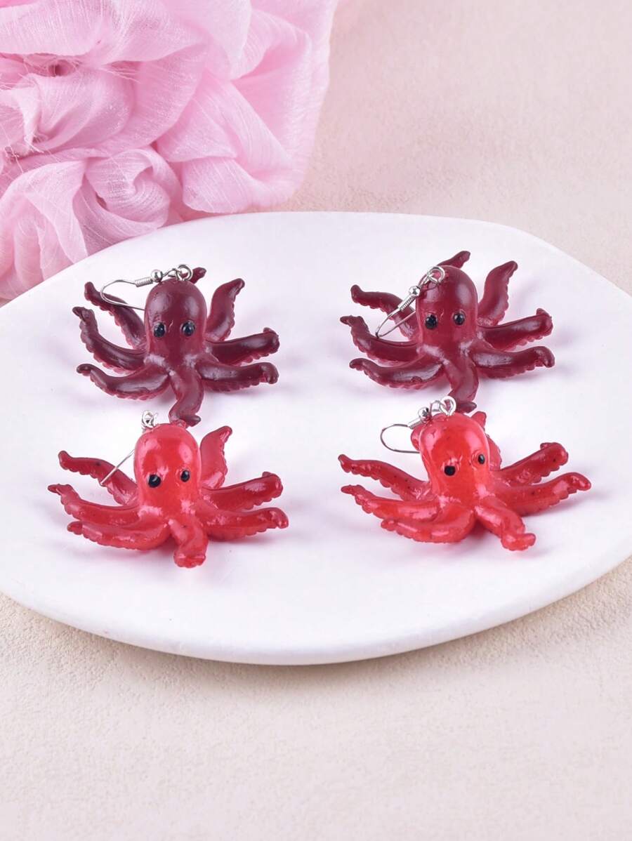 1 par de pendientes colgantes con diseño exagerado de pulpo 3D, joyería decorativa para fiestas