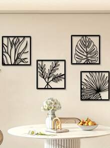 4 pièces Décoration murale en métal moderne : Sculptures de feuilles Décorations pour salon, chambre à coucher, résidentiel et jardin - Art contemporain Feuille métallique Décoration murale pour la décoration de la maison