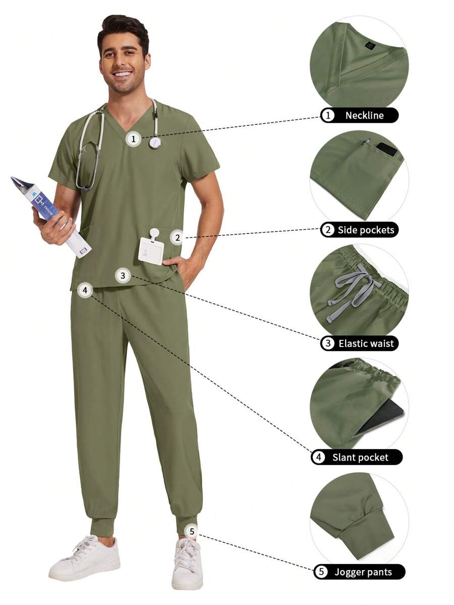 Operating Room Scrubs Uniforms Hospital Doctor Working Clothes Dental Clinic Nurse Surgery Suit Pet Grooming Veterinary Workwear - Olive Green - View 1