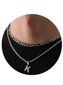 2pcs/Set Women's Minimalist Vintage A-Z Letter Pendant Necklace, Stainless Steel Material Waterproof Non-Fading, Suitable For Daily Wear And Holiday Parties - Multicolor - View 1