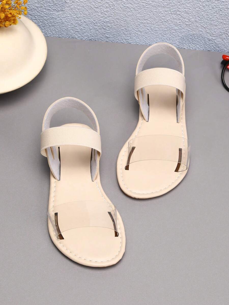 סנדלים לבנים לילדות, בוהן פתוחה נושמת, עיצוב רצועה שקופה, מתאים לחתונה, פנים וחוץ, נעלי קיץ יפות לקמפינג - לבן - ראה 1