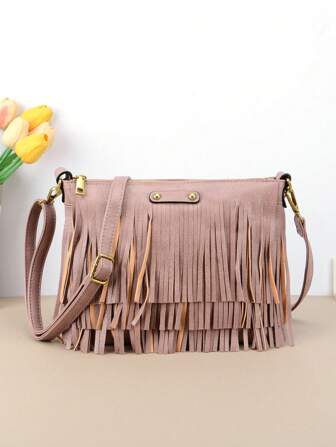 1PC Vintage Style 3 Layer Tassel Crossbody Bags For Women Daily Used, Adjusted Strap Fringe Shoulder Bag For Commuter/Travel/Party, Holiday Gift Women's Bags Handbags