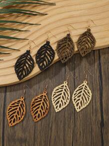 BOCAR 4 Pairs Bohemian Hollow Carved Wooden Slice Earrings, Black, Coffee, Green, Yellow, Lightweight Wood Slice Earrings Set, Suitable For Women Daily Wear - Colorful - View 18