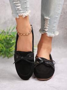 2025 New Comfortable Versatile Casual Slip-On Bowknot Flat Shoes For Women, Lightweight Simple Solid Color Elegant EU Plus Size Round Toe Soft Bottom Breathable Non-Slip Loafers, Spring & Summer Vacation Wear Moccasins - Black - View 6